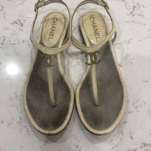 Chanel CC sandals in cream Sz 38